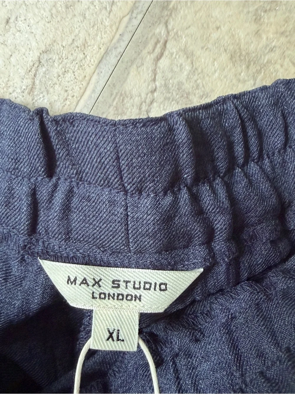Max Studio London Barrel Leg Trousers XL Blue Pull On Textured Pants NWT Boho